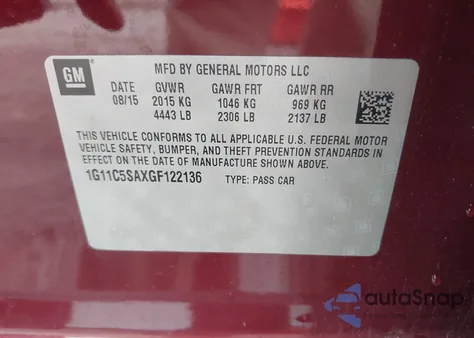 2016 Chevrolet Malibu Limited Lt из США, поврежденный, VIN 1G11C5SAXGF122136